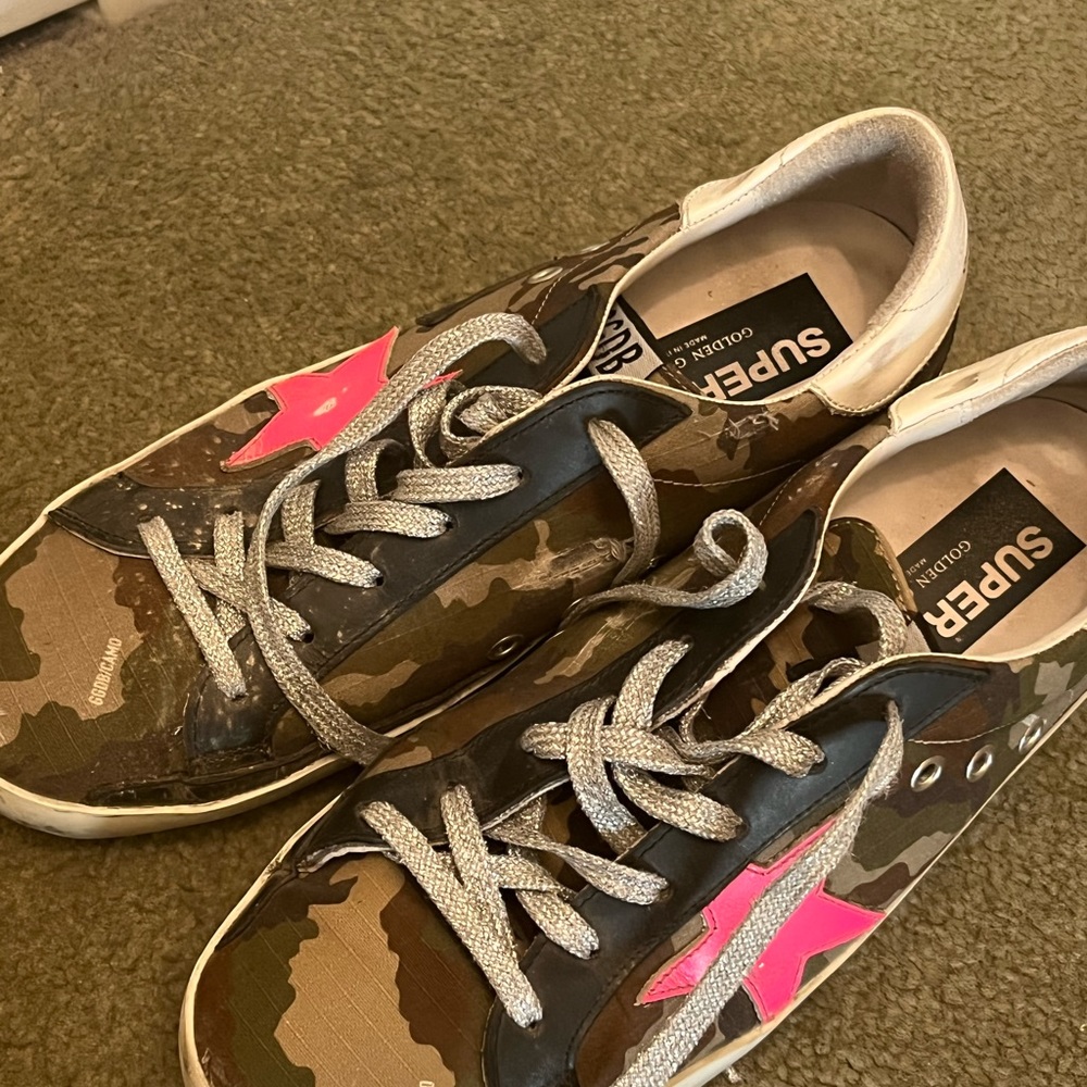 Golden Goose camo sneakers. Size 9. Lightly worn